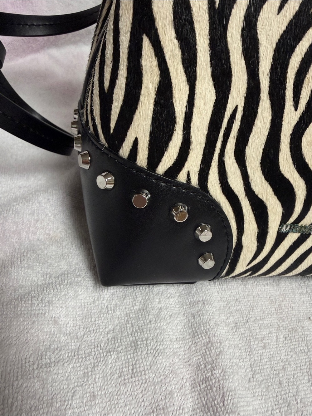 Michael Kors Black & White Zebra-Print Drawstring Crossbody - Picture 2 of 9